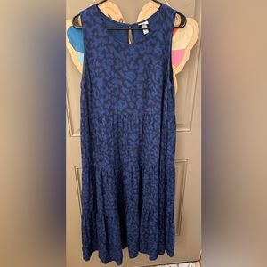 a new day | Women’s Midi Blue and Black Animal Print Tiered Dress